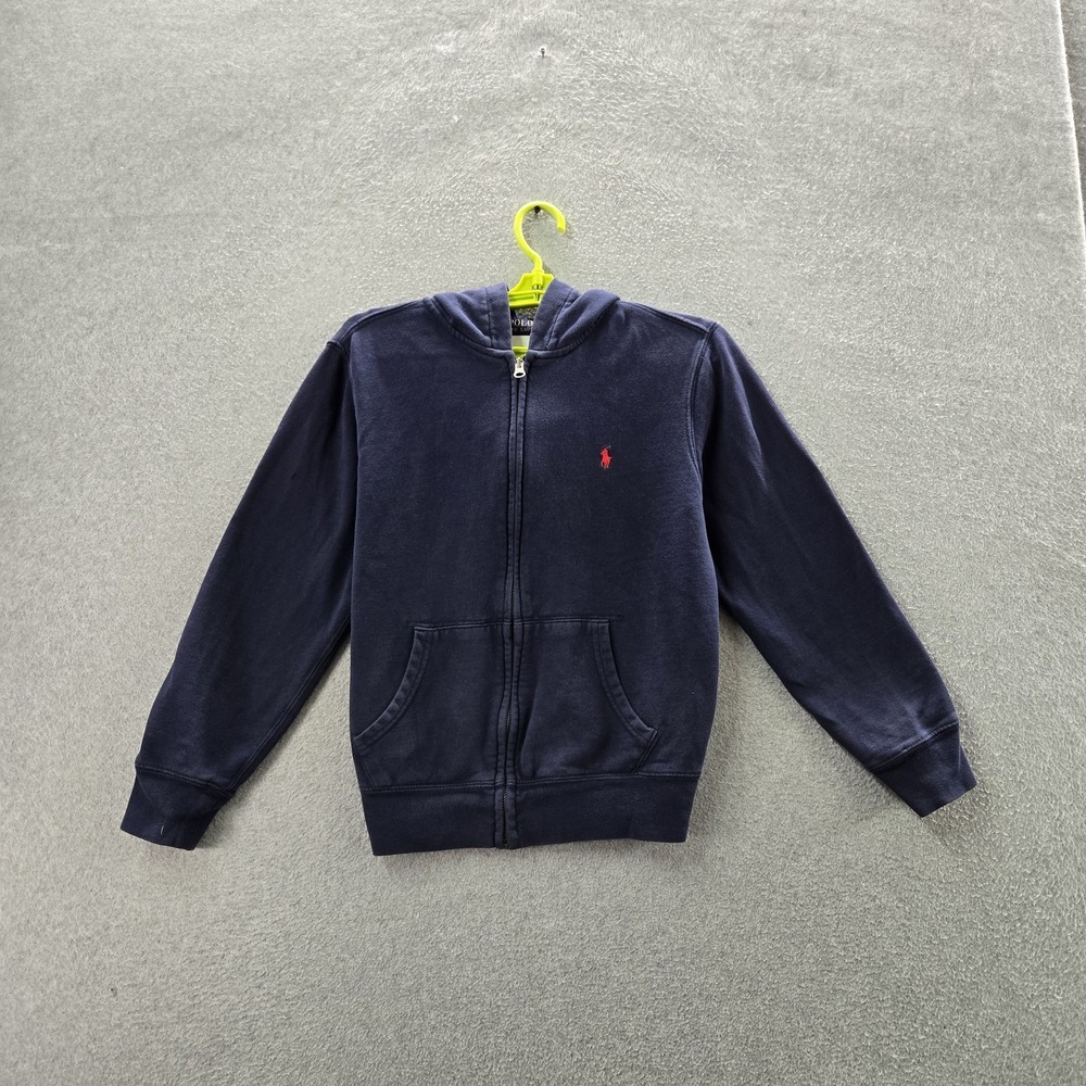 Polo Ralph Lauren Boys Hoodie L (14-16) Navy Blue Embroidered Fleece Zipper READ